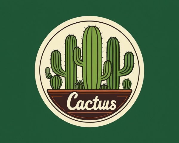 Stylized Illustration of Cacti in Pot with Border