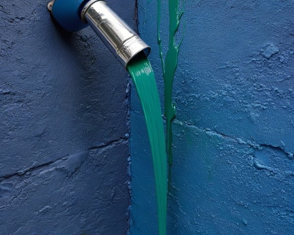 Green Paint Flowing on Textured Blue Wall