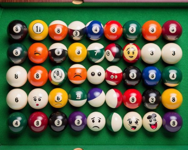 Vibrant Billiard Balls with Expressive Faces on Felt