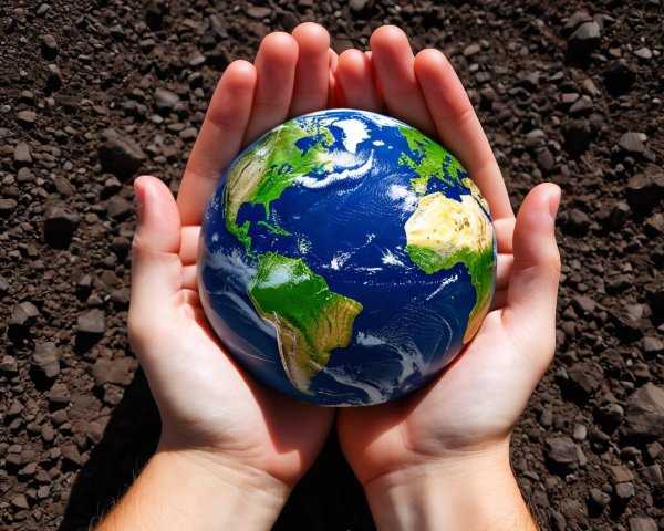 Detailed Globe of Earth Held in Caring Hands