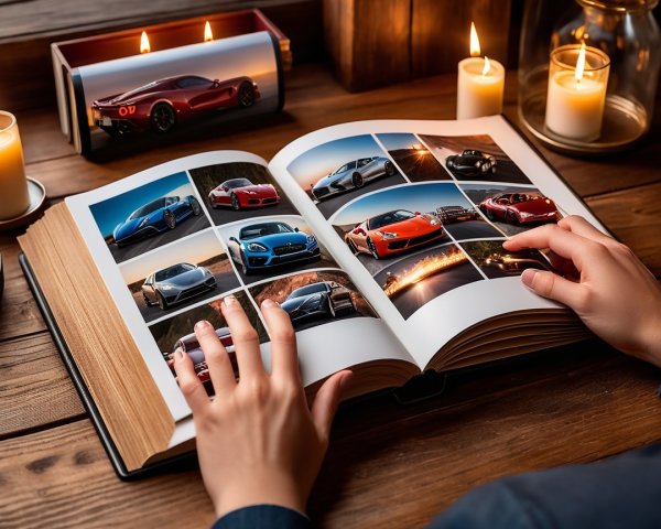 Luxury Sports Cars Photo Album in Cozy Setting