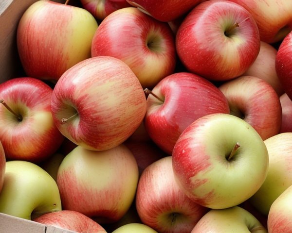 Wooden crate filled with fresh red and green apples