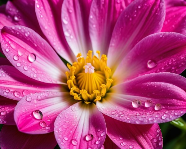 Close-Up of a Vibrant Pink Flower with Dewdrops