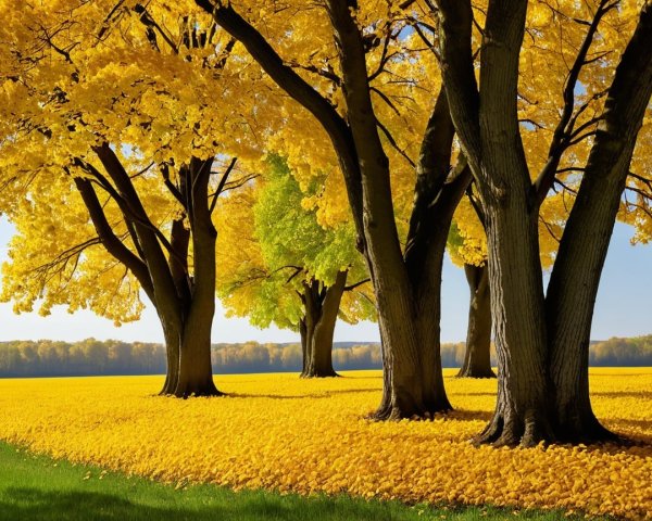 Vibrant Autumn Landscape with Yellow Leaves and Trees