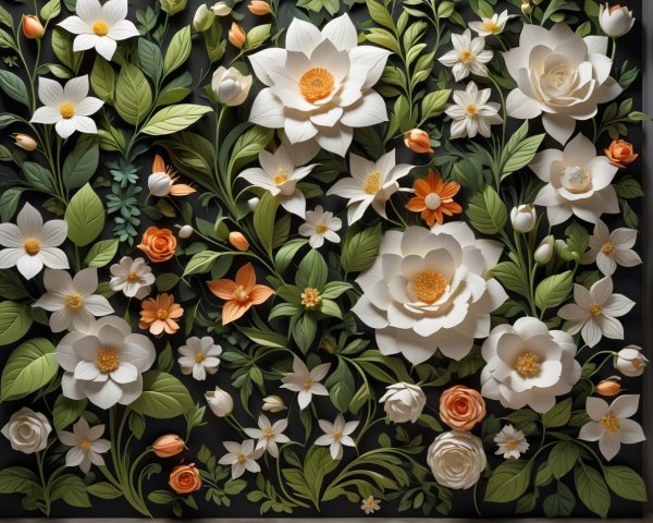 Macro Photograph of Paper Flowers and Leaves Arrangement