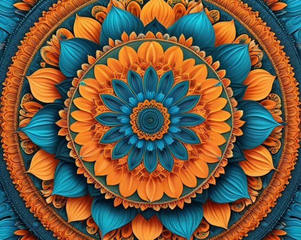 Vibrant Mandala Design with Blue and Orange Patterns