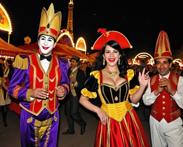Vibrant Night Carnival Scene with Colorful Costumes