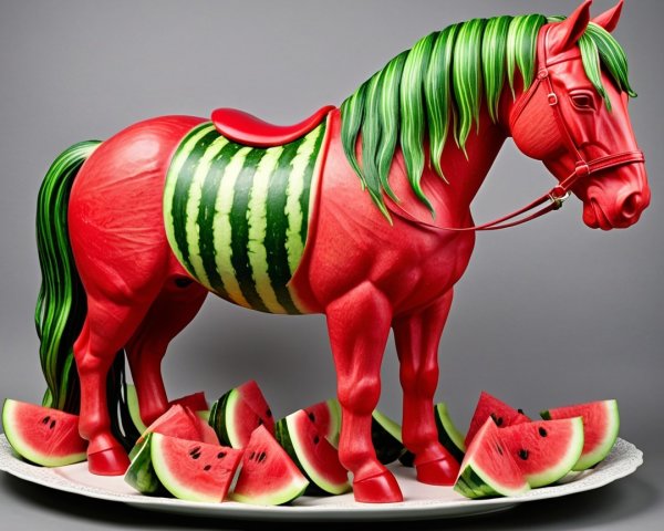 Vibrant Red Horse Figurine Resembling Watermelon