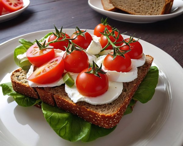 Vibrant Open-Face Sandwich with Spinach and Mozzarella