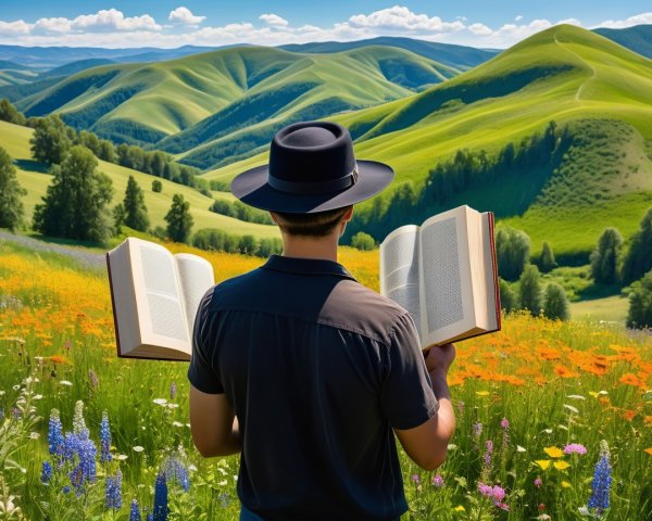 Person in Dark Hat Among Colorful Wildflowers
