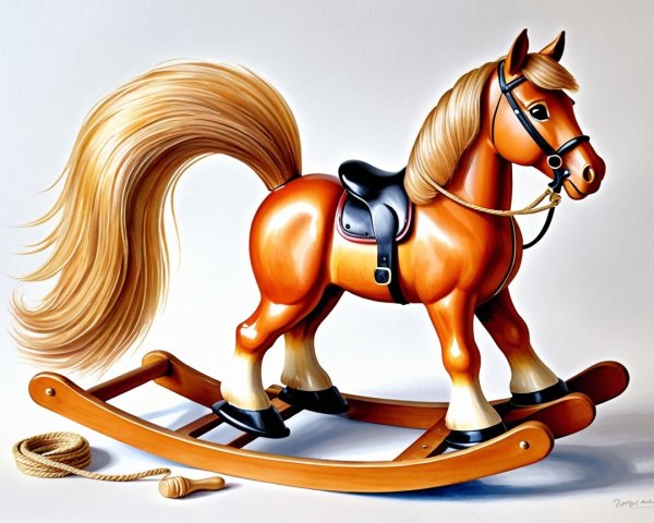 Realistic Painting of a Polished Brown Rocking Horse