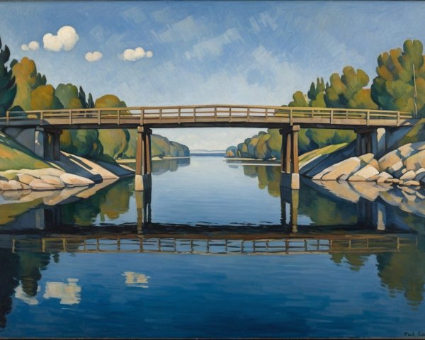 Idyllic Summer Scene with Wooden Bridge Over Water