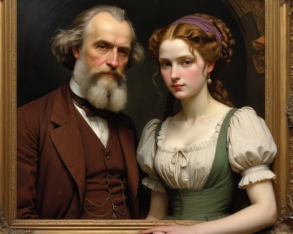 Elderly Man and Young Woman in Ornate Gold Frame