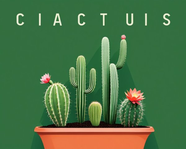 Vibrant Cacti in Terracotta Pot on Green Background