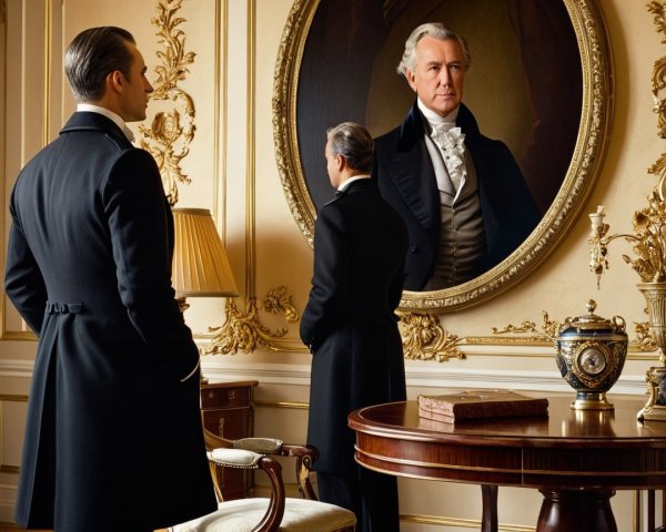 Elegant Men in Formal Attire in Ornate Room