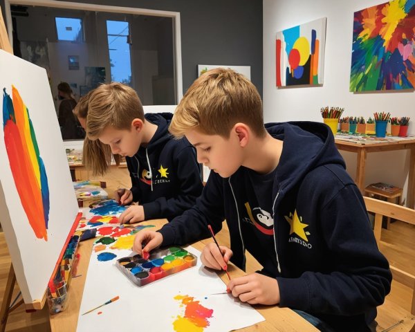 Boys Painting in a Colorful Art Studio Setting
