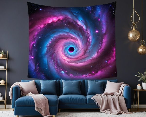 Galaxy-Themed Tapestry in Pink and Purple Hues