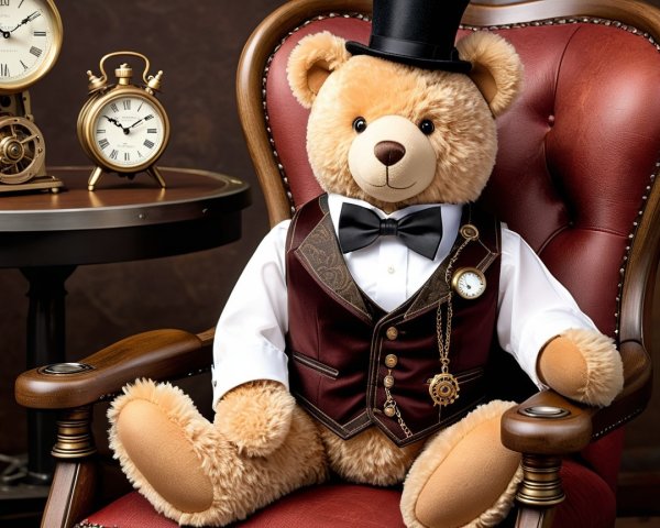 Teddy Bear in Vintage Armchair with Steampunk Decor