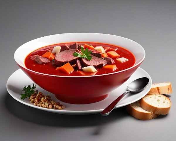 Hearty Beef Soup with Vegetables and Rustic Accompaniments