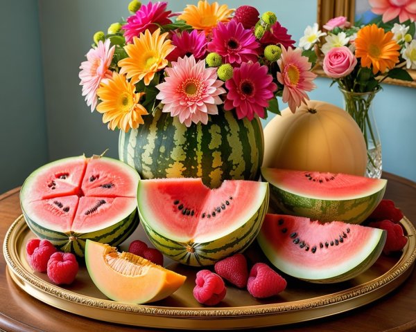 Watermelon Floral Arrangement with Fresh Fruit Display