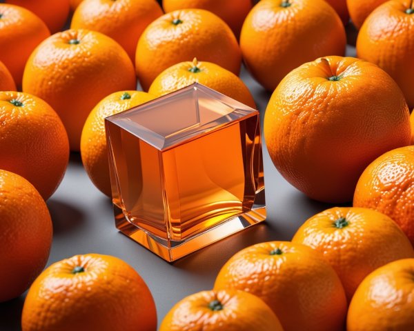 Vibrant Orange Liquid in Glass Bottle with Oranges