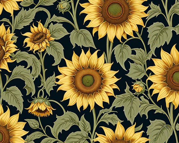 Vibrant sunflower floral pattern on dark background