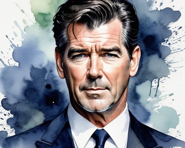 Distinguished Man in Formal Suit with Watercolor Backdrop