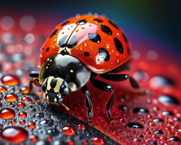 Close-up of a ladybug on a water droplet surface