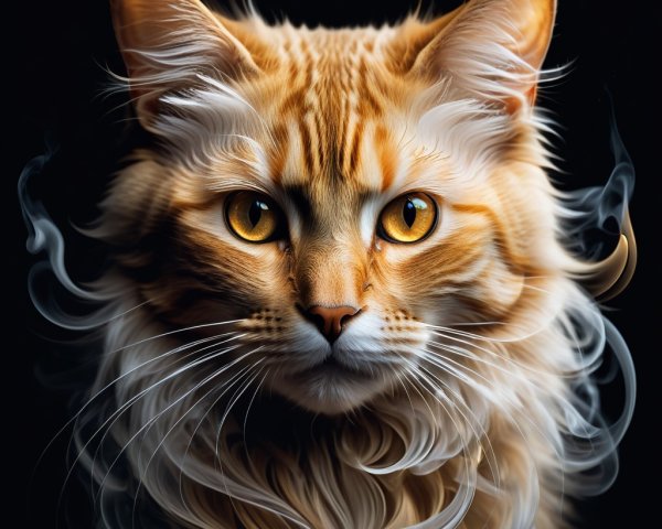 Majestic Orange Cat with Golden Eyes and Smoke Aura