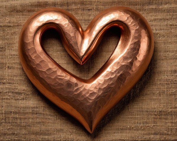 Handcrafted Hollow Hammered Bronze Heart on Burlap