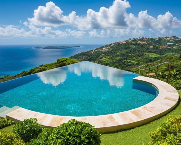 Infinity Pool with Coastal and Tropical Landscape View