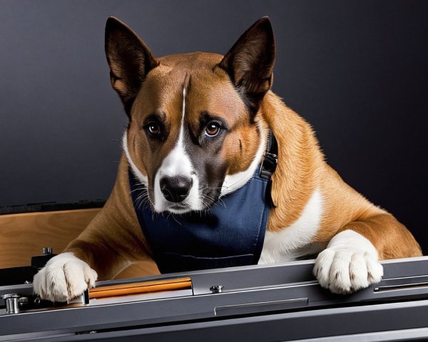 Dog on Metallic Surface with Brown and White Coat