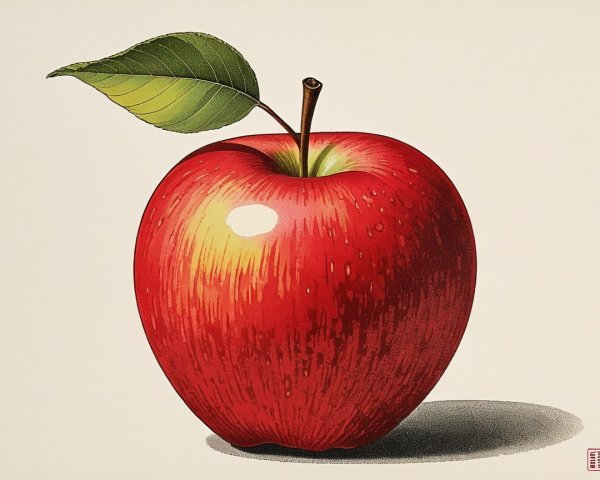 Vibrant Red Apple with Green Leaf on Light Background