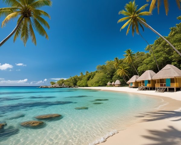 Tropical Beach with Turquoise Waters and Palm Trees