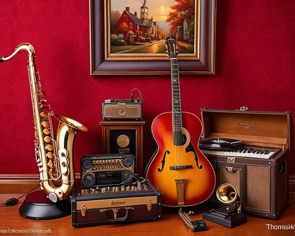 Collection of Musical Instruments and Vintage Audio Equipment