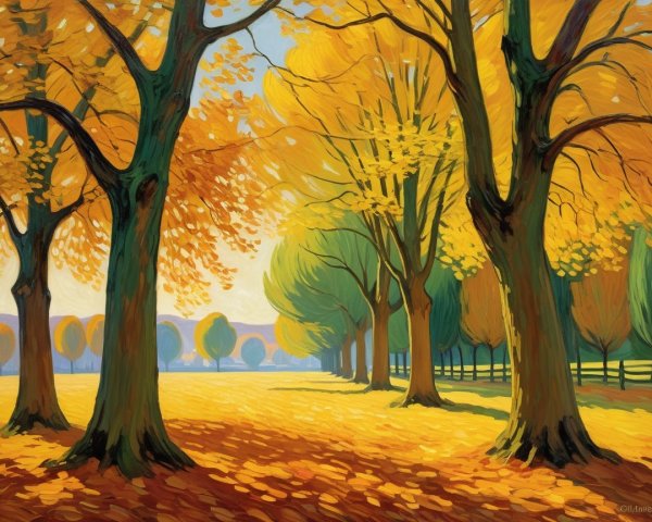 Impressionistic Autumn Landscape with Vibrant Foliage