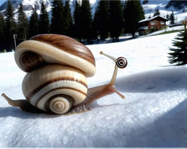 Snowy Landscape with Snails and Pine Trees