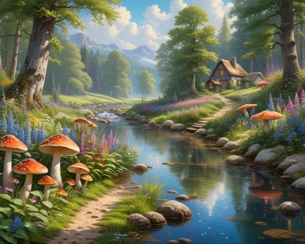 Tranquil Stream in a Vibrant Forest Landscape