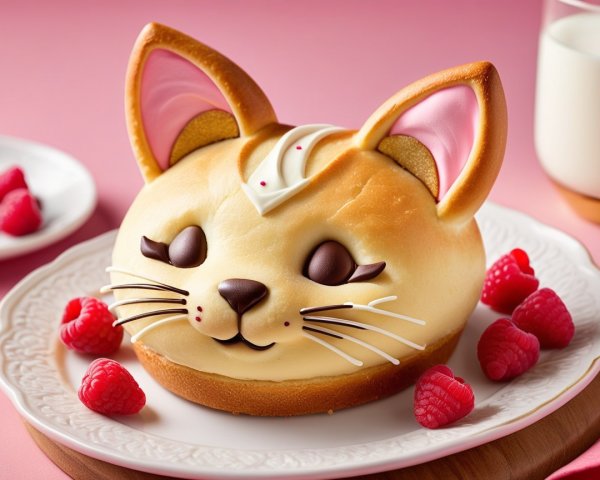 Cat-Face Cake with Raspberries and Pink Accents