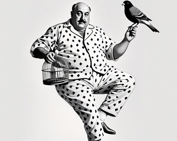 Whimsical Illustration of a Man in Polka-Dotted Pajamas