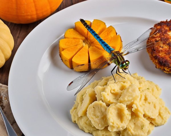 Plated Dish with Mashed Potatoes and Fish Cake