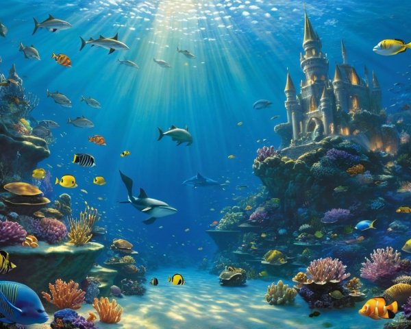 Vibrant Underwater Scene with Colorful Fish and Coral