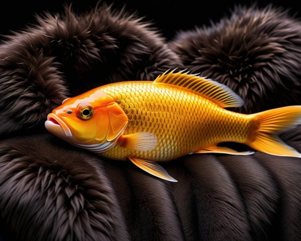 Vibrant Orange Fish on Brown Fur Background
