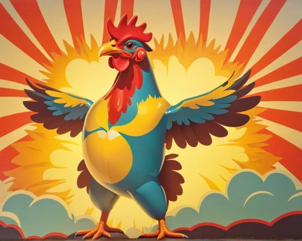 Vibrant Cartoon Rooster with Colorful Background
