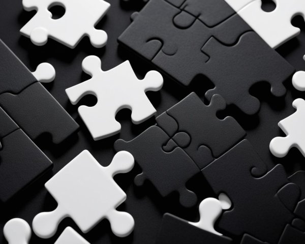 Abstract Black and White Jigsaw Puzzle Pieces Arrangement
