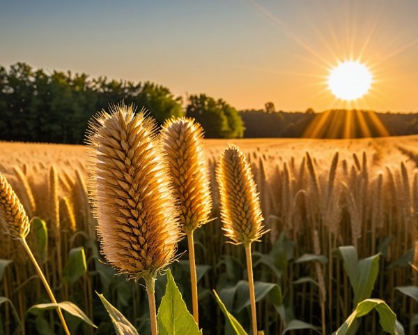 Golden Wheat Fields at Sunset in a Rural Landscape