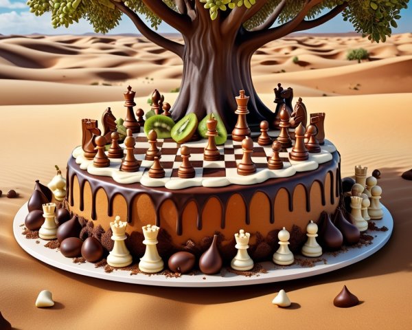 Chocolate Cake Chessboard in a Desert Setting