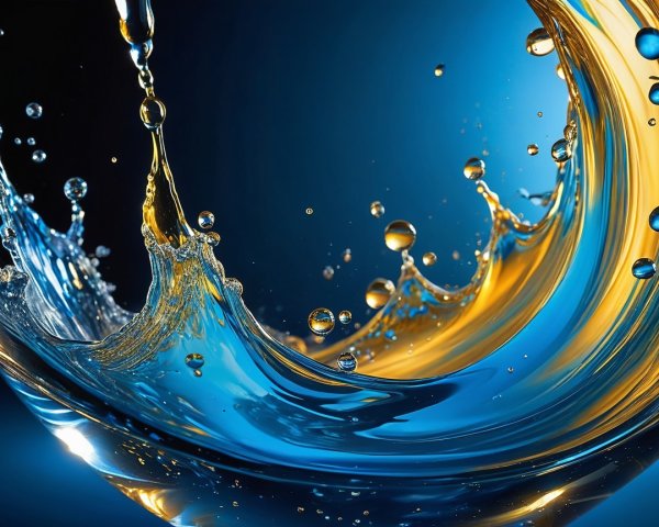 Dynamic Water Splash with Blue and Gold Shades