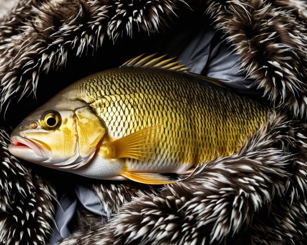 Yellow Fish on Luxurious Fur Fabric Background