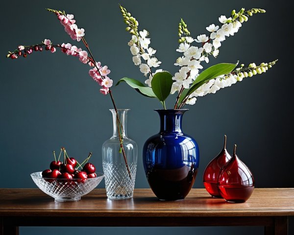 Still Life with Cherries, Blossoms, and Pears